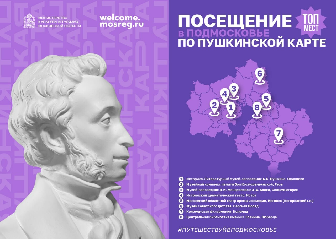 Карта объектов в Подмосковье для посещения по «Пушкинской карте»