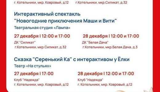 Новогодние представления в Котельниках