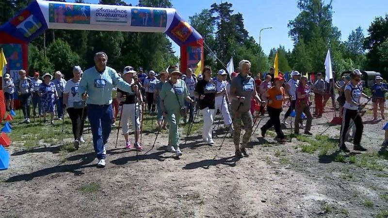 Более 100 мытищинцев приняли участие в марафоне скандинавской ходьбы в Мытищинском лесопарке